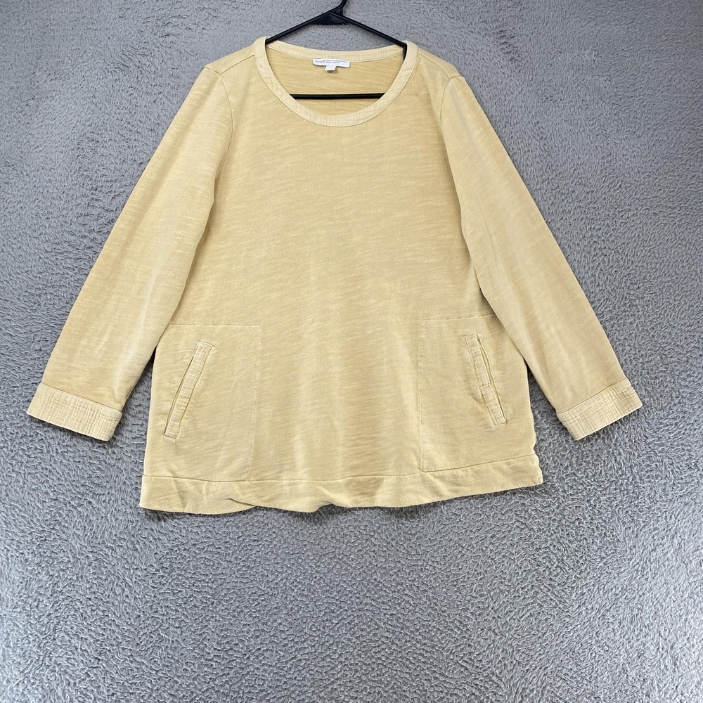 Pure Jill Sweatshirt Womens Large Yellow Organic Cotton Long Sleeve Terry Top